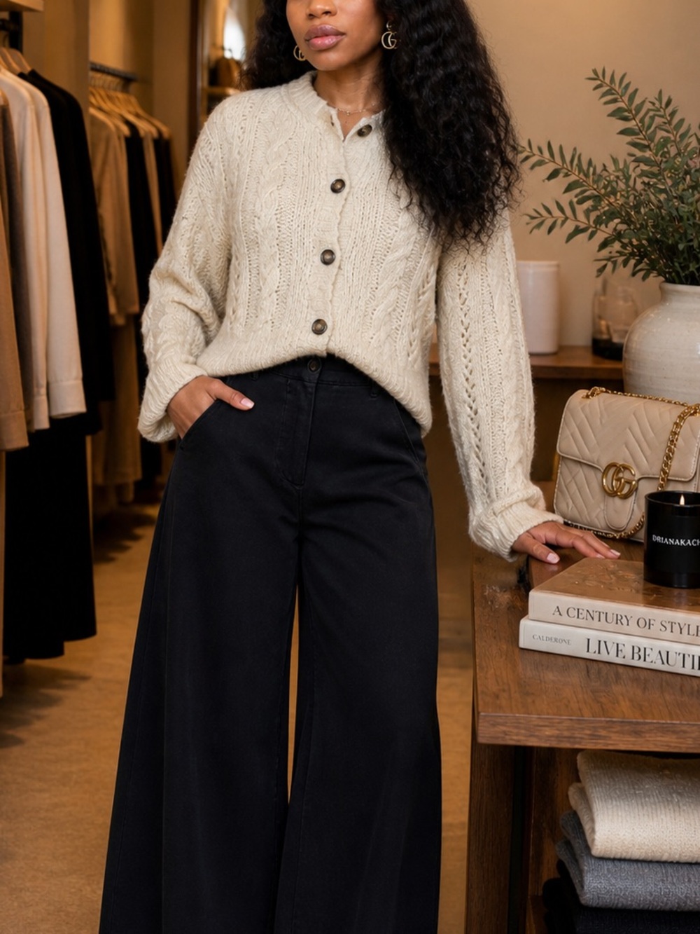 Rouje Cream Button-Up Cardigan. 36